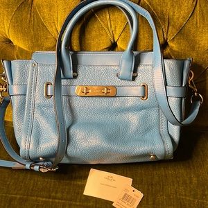 Coach Azure Blue Pebble Leather Carryall Swagger